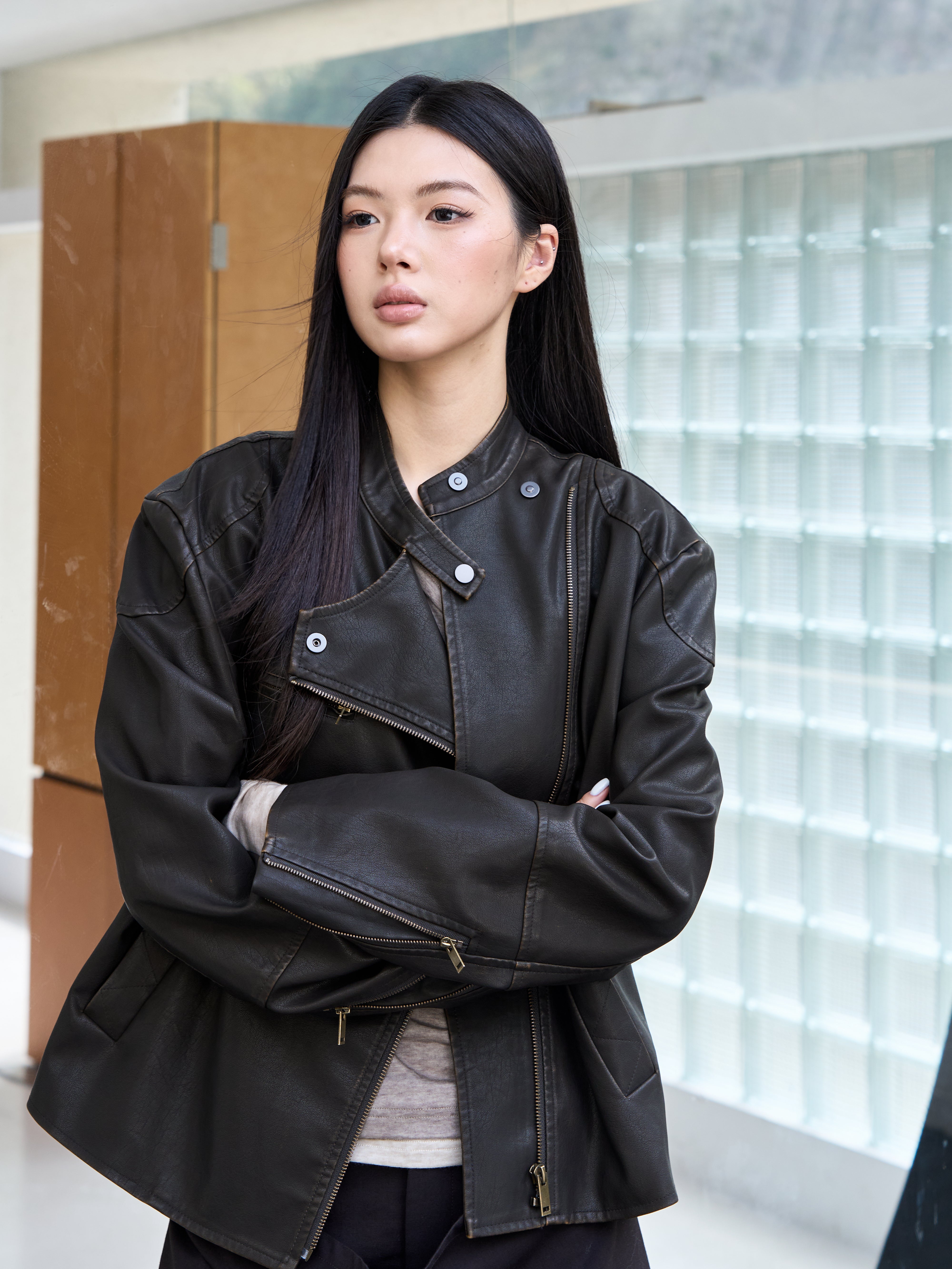 ジャケット・アウター flareup Asymmetrical Biker Jacket MUSINSA公式 | FLAREUP Asymmetrical Biker Leather Jacket (FL