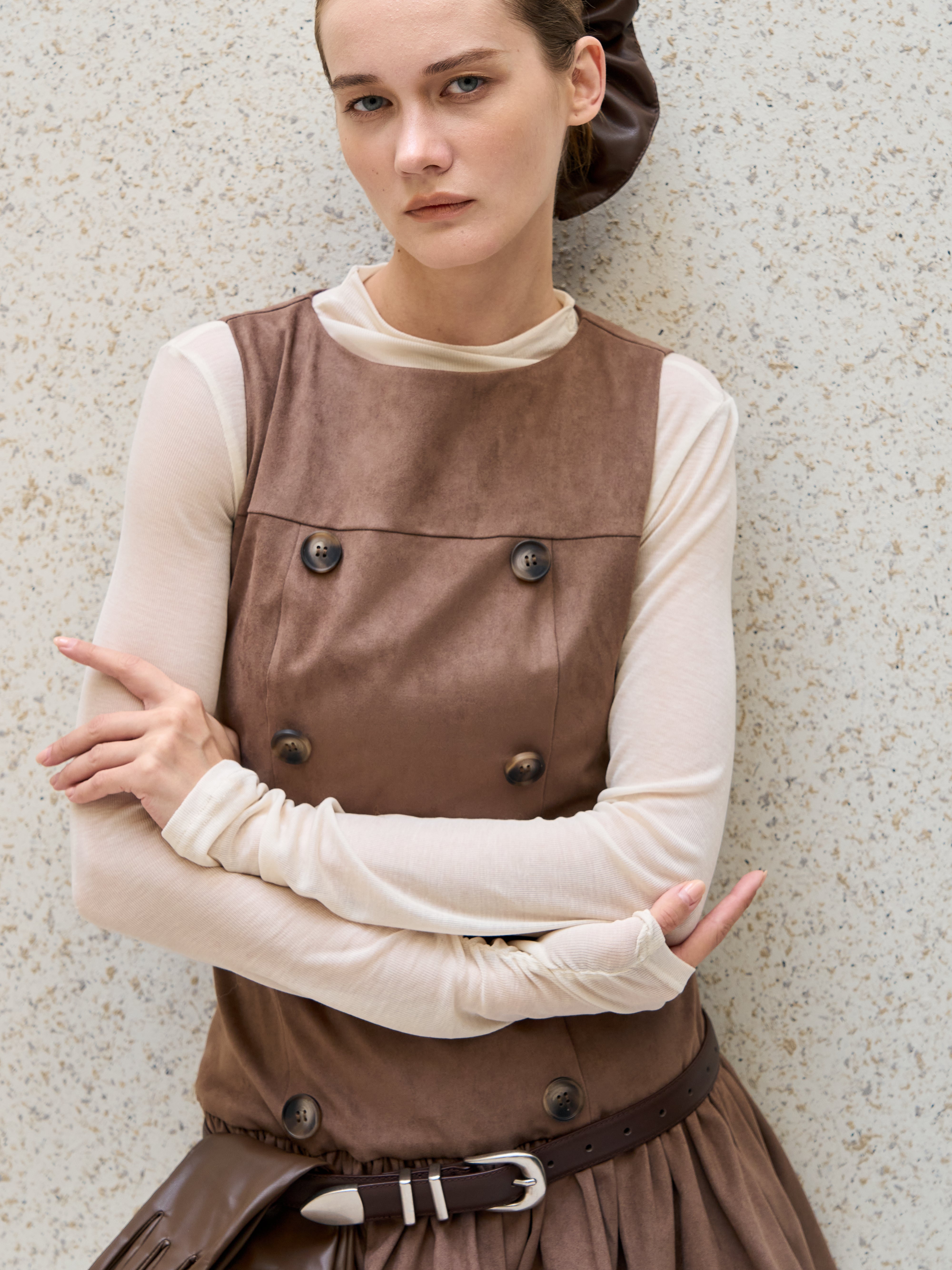 Double Button Balloon Hem Dress