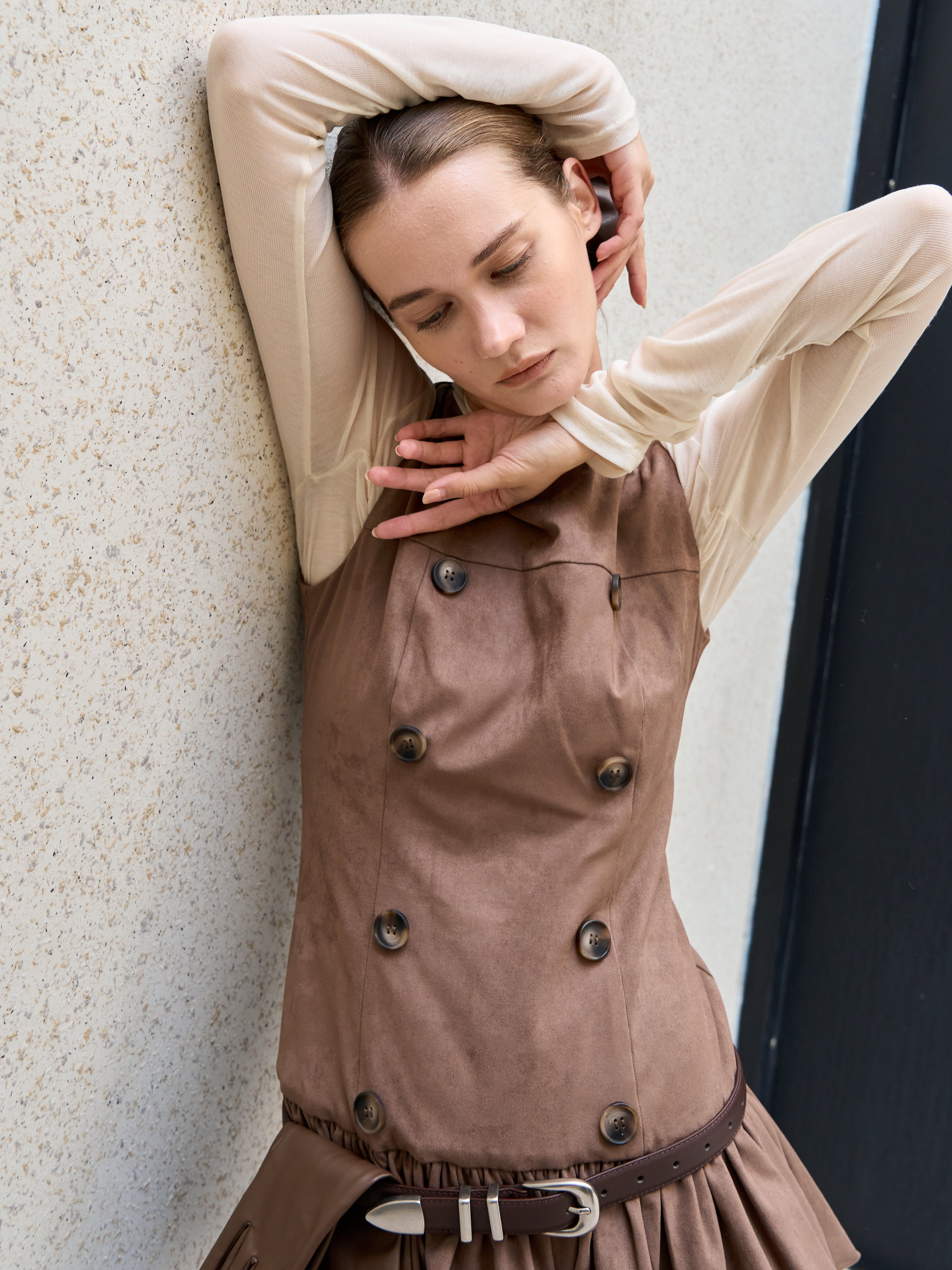 Double Button Balloon Hem Dress