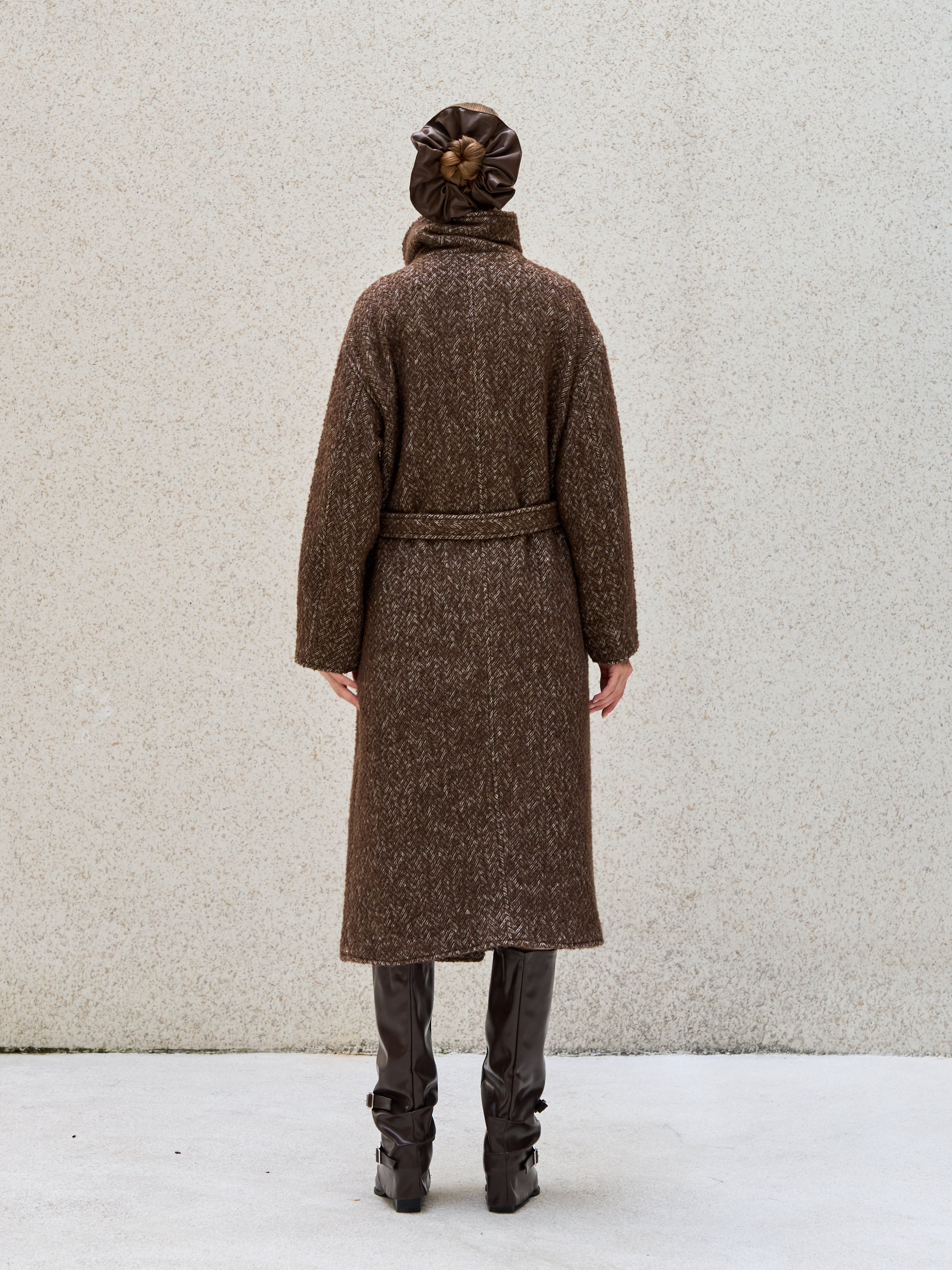 Heritage Herringbone Long Coat – MUTED