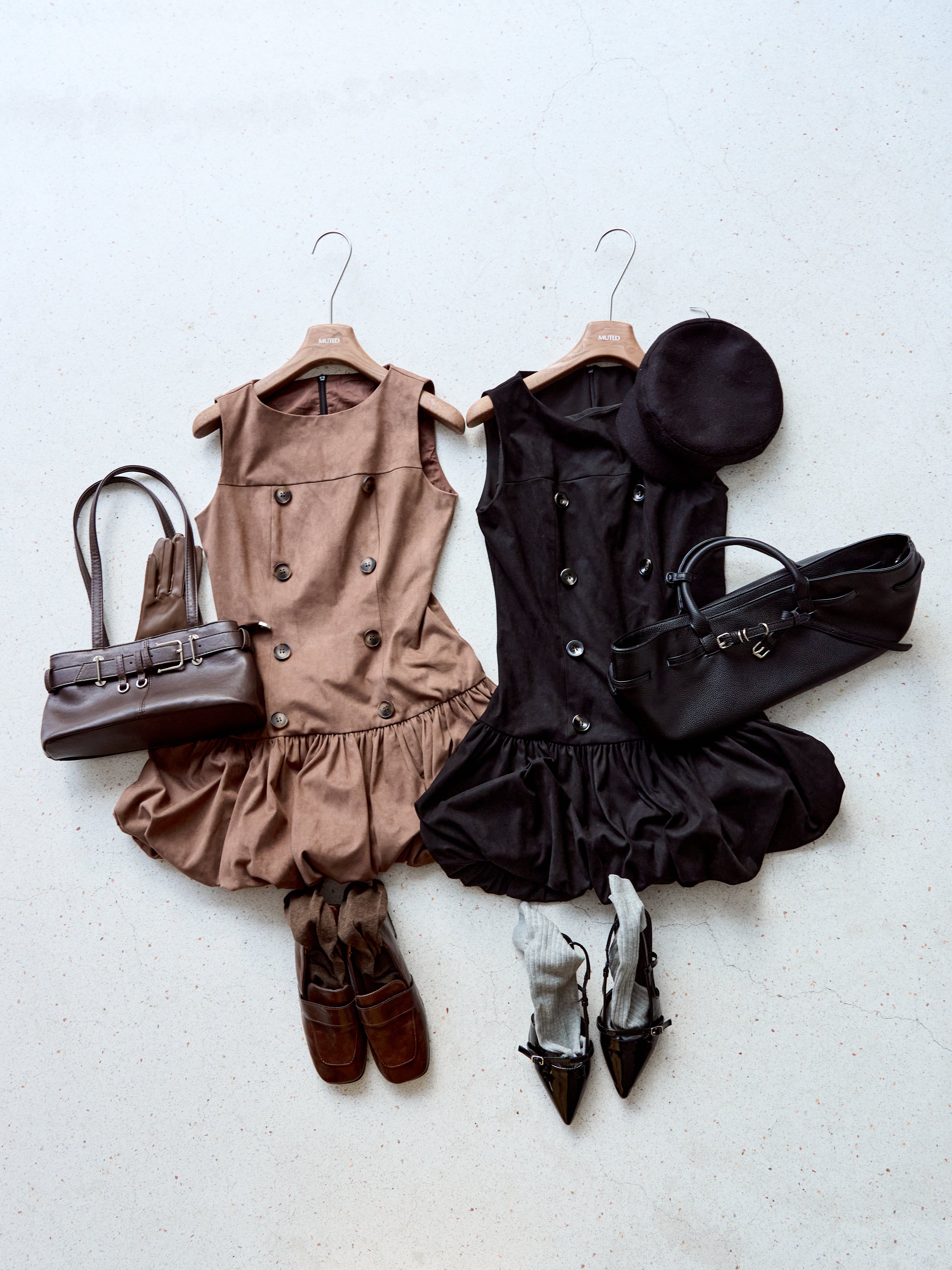 Double Button Balloon Hem Dress