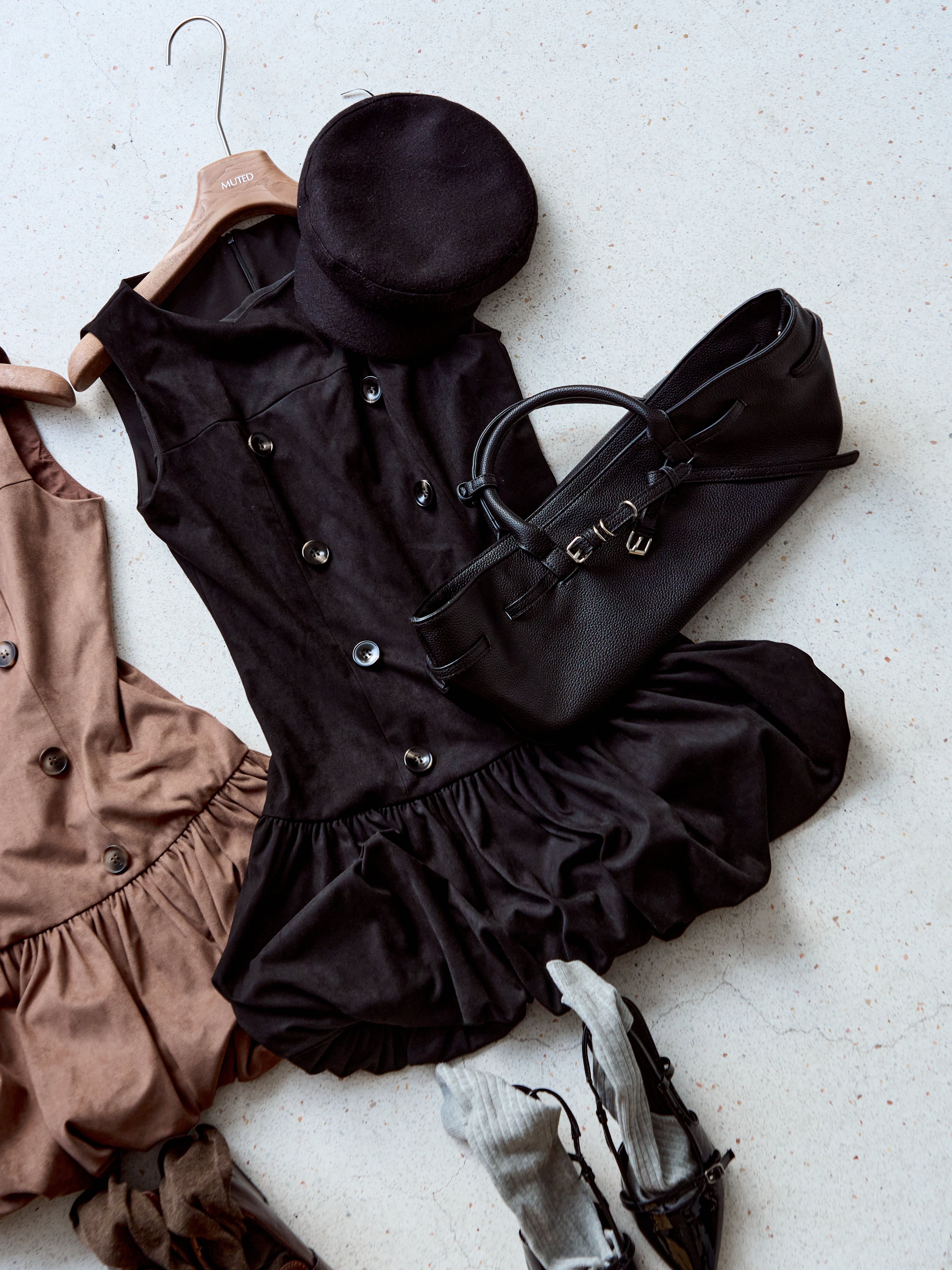 Double Button Balloon Hem Dress