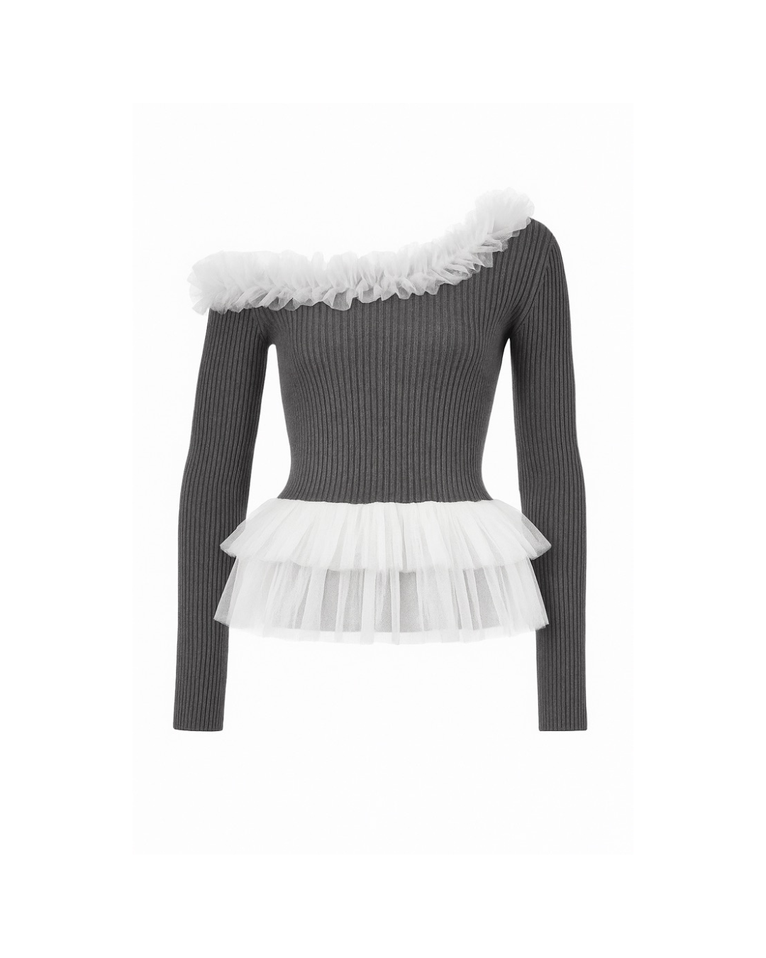 Asymmetry Tulle Knit Top
