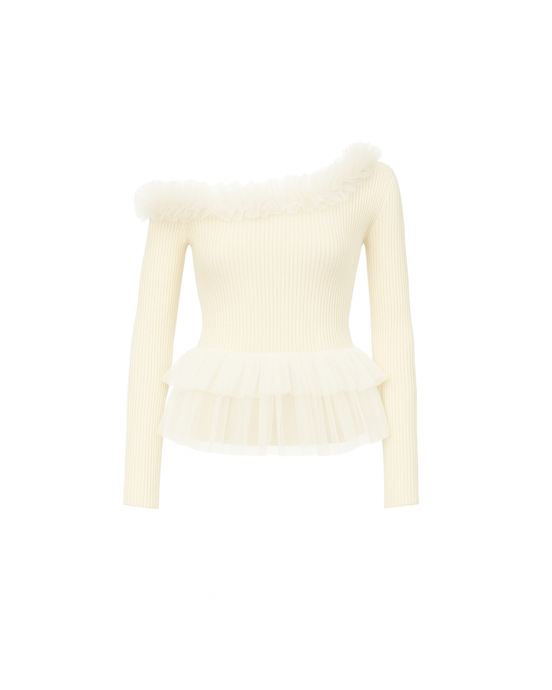 Asymmetry Tulle Knit Top