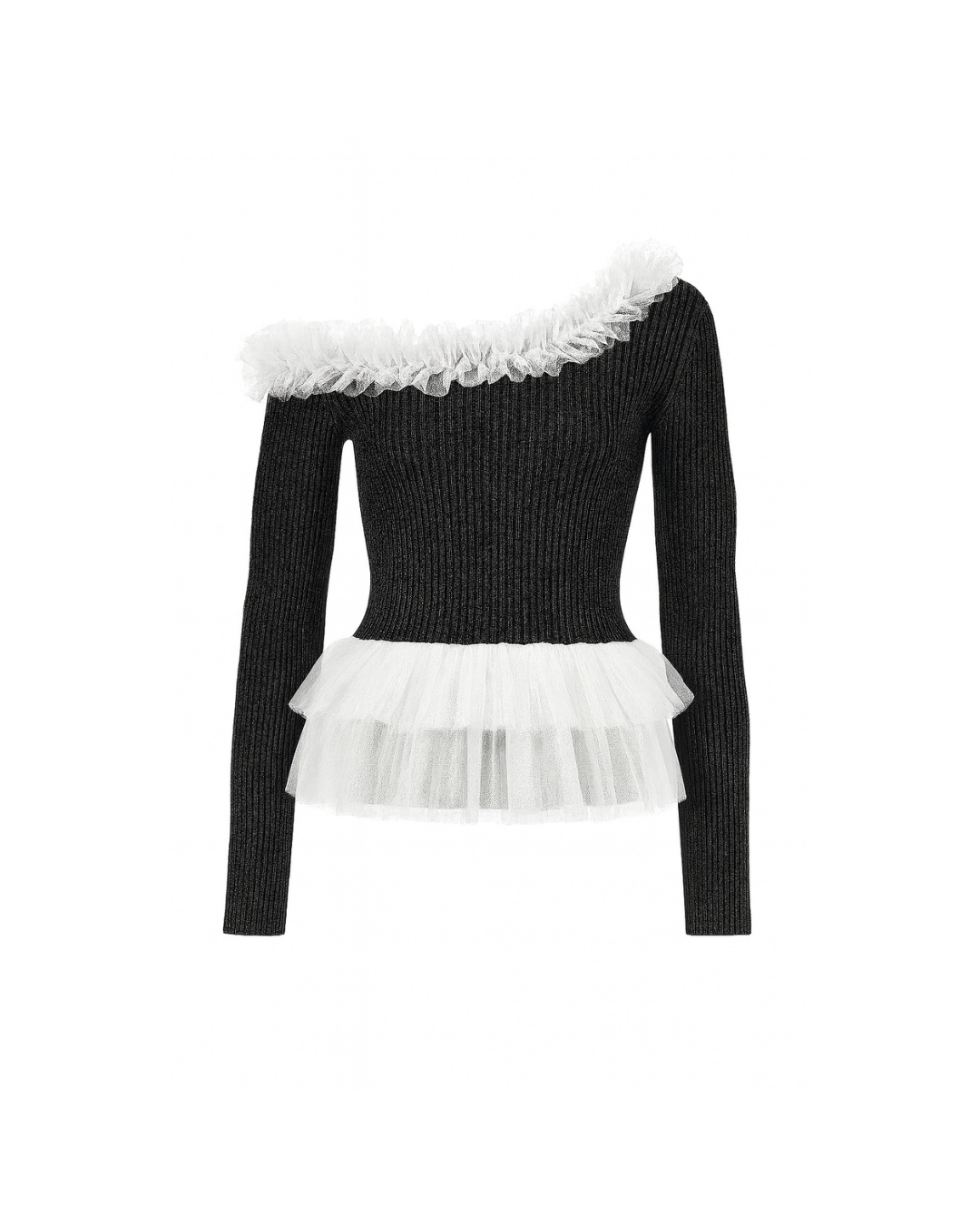 Asymmetry Tulle Knit Top