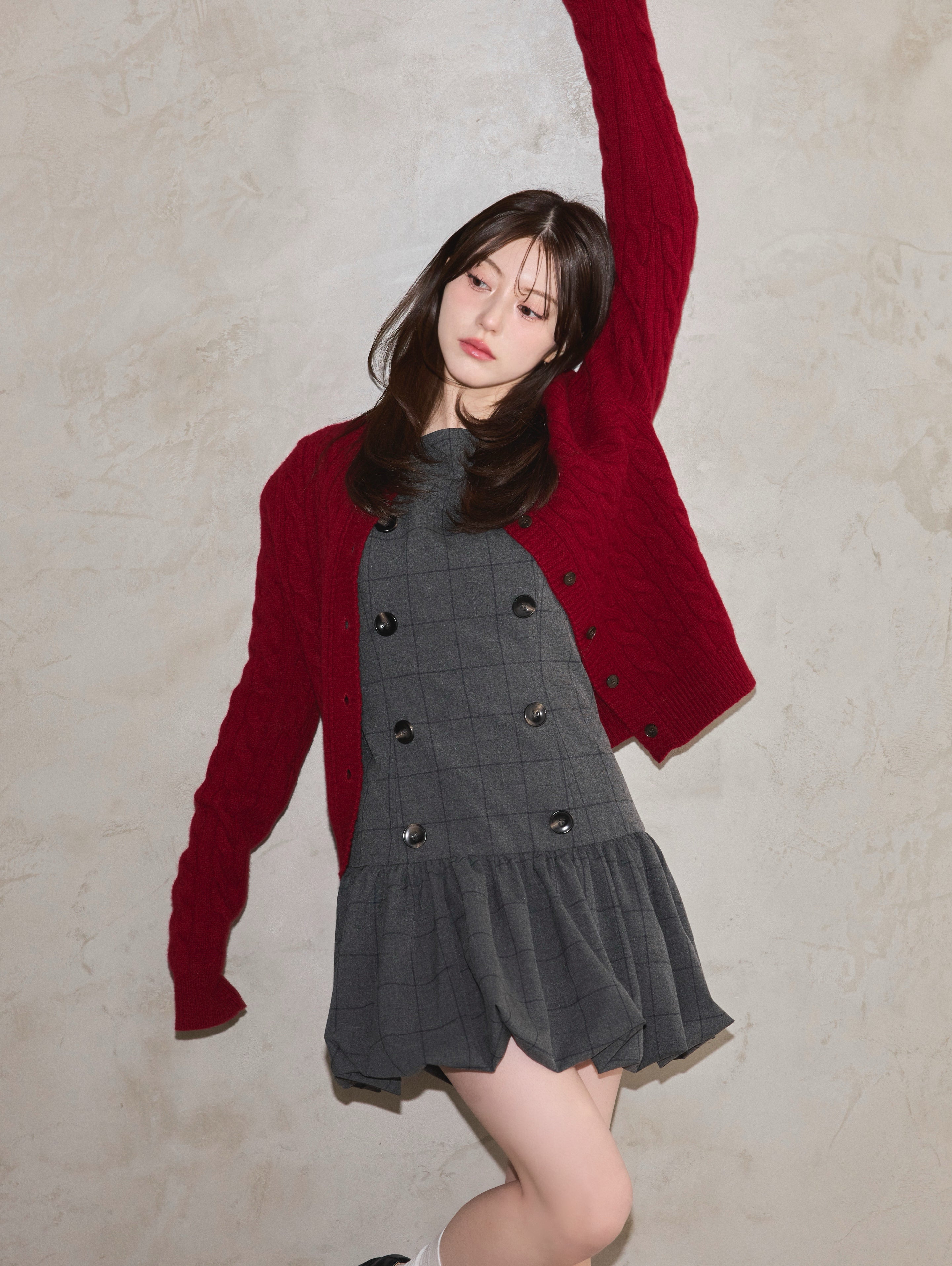 Double Button Balloon Hem Dress