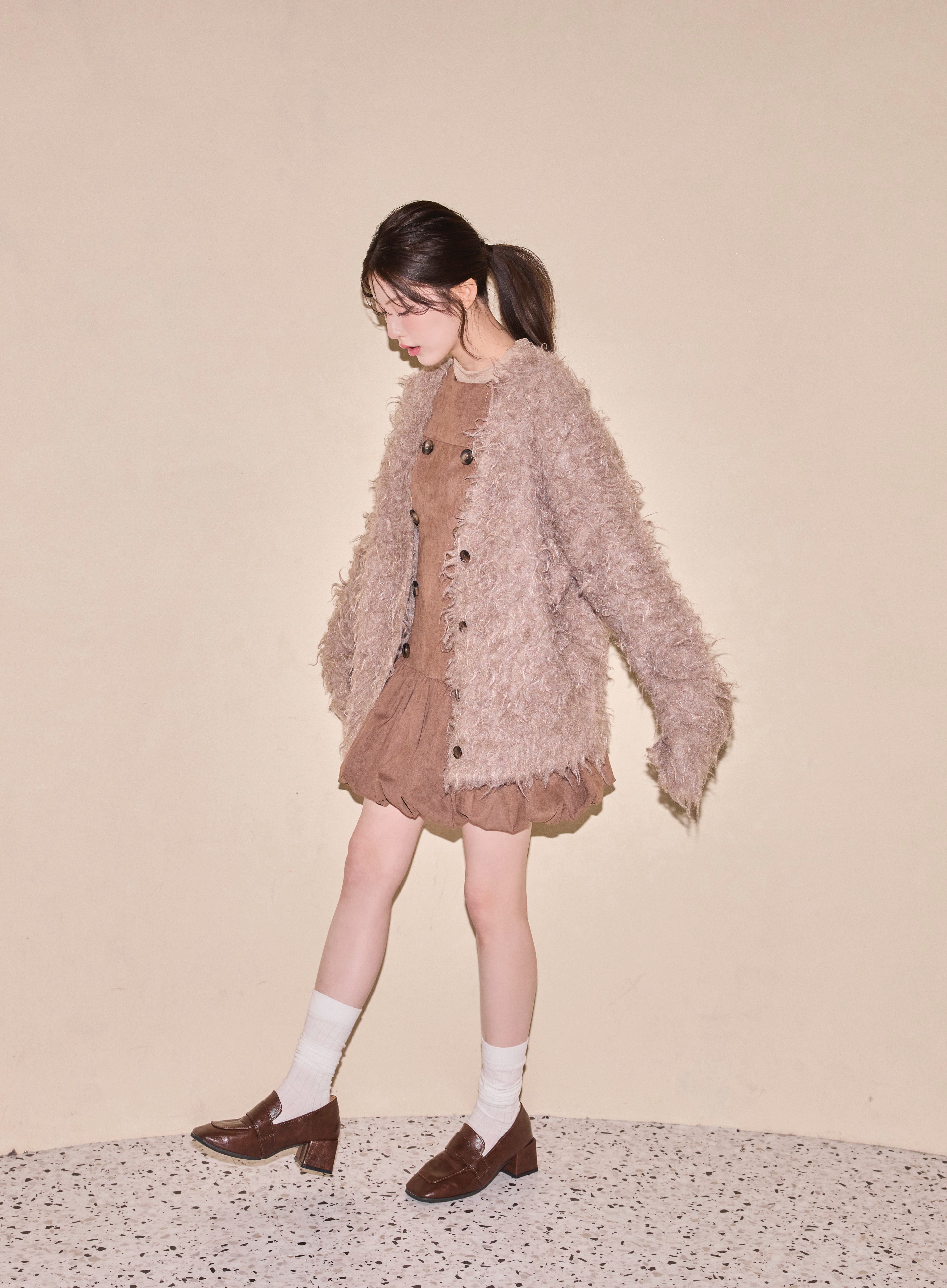 Double Button Balloon Hem Dress