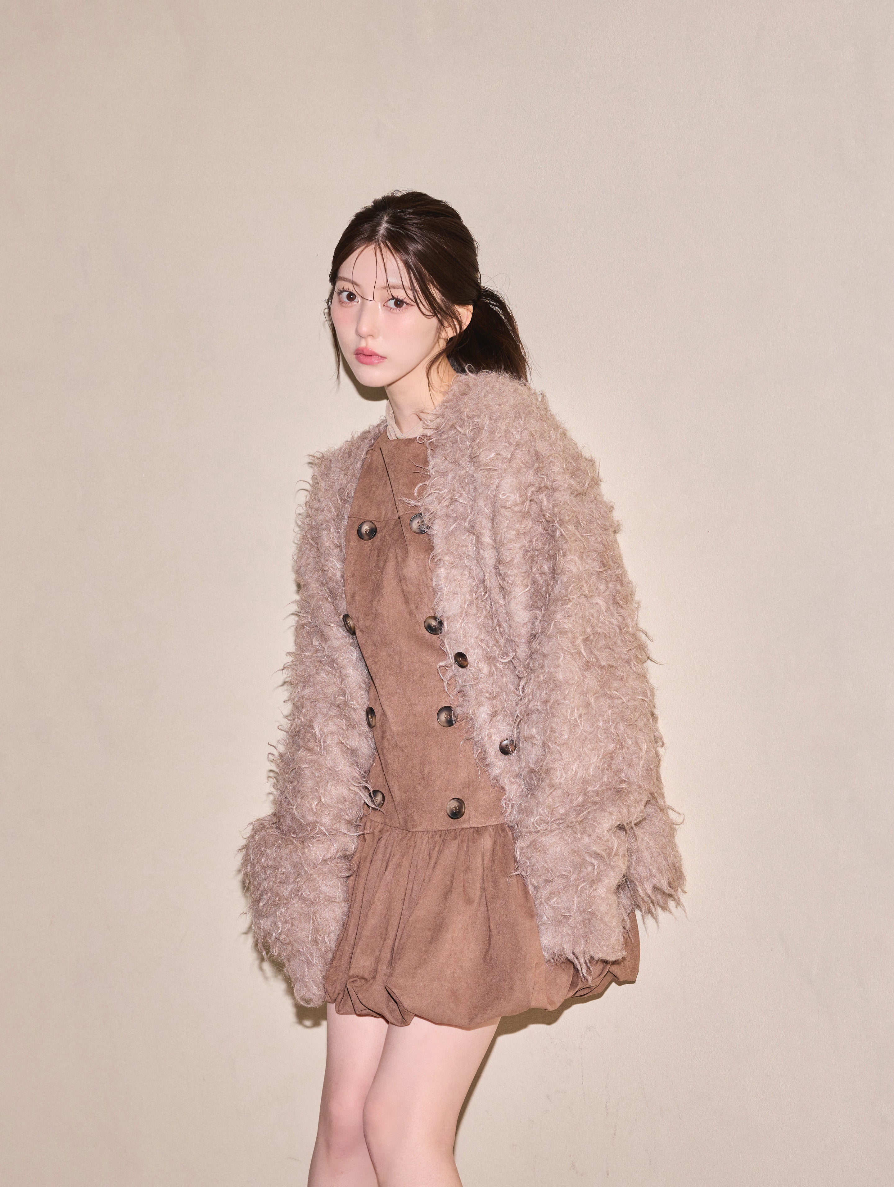 Double Button Balloon Hem Dress