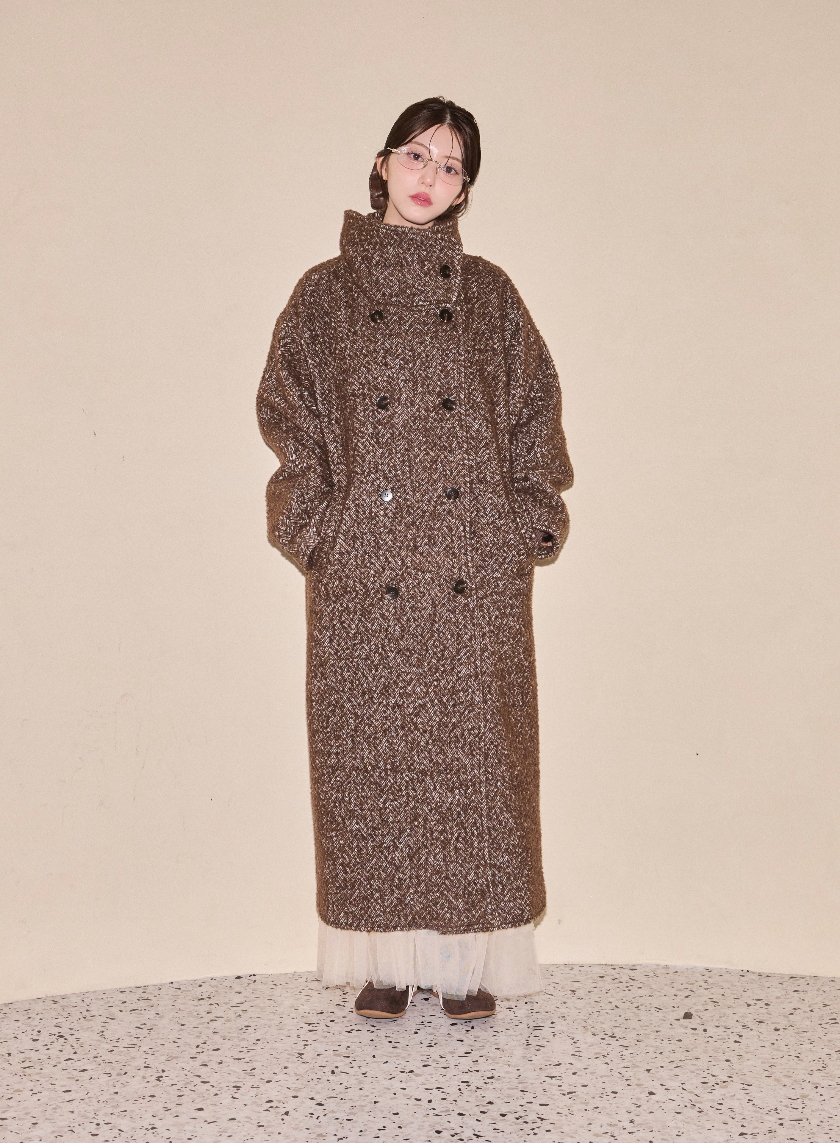 Heritage Herringbone Long Coat – MUTED